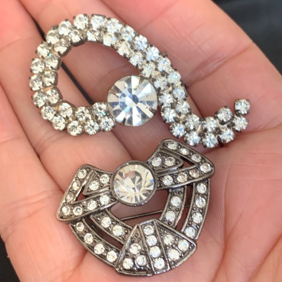 Set of 4 Art Deco Style Rhinestone Brooch Lot - Picture 7 of 7